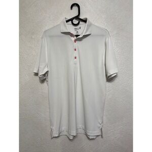 Johnnie-O White Polo Pink Accents Men's Size Medium Surfer Golfer Sports Sun